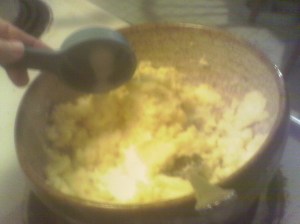 Add cream or milk, salt and sugar