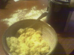 Stiff, kind of crumbly dough